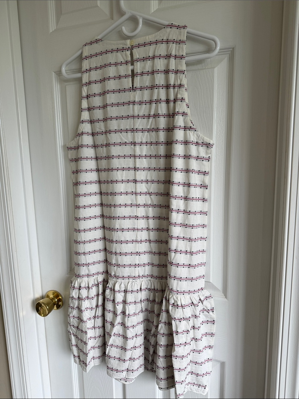NWT LOFT Cream Dress with Purple-Accent Stripes and Ruffle Hem - Picture 11 of 11